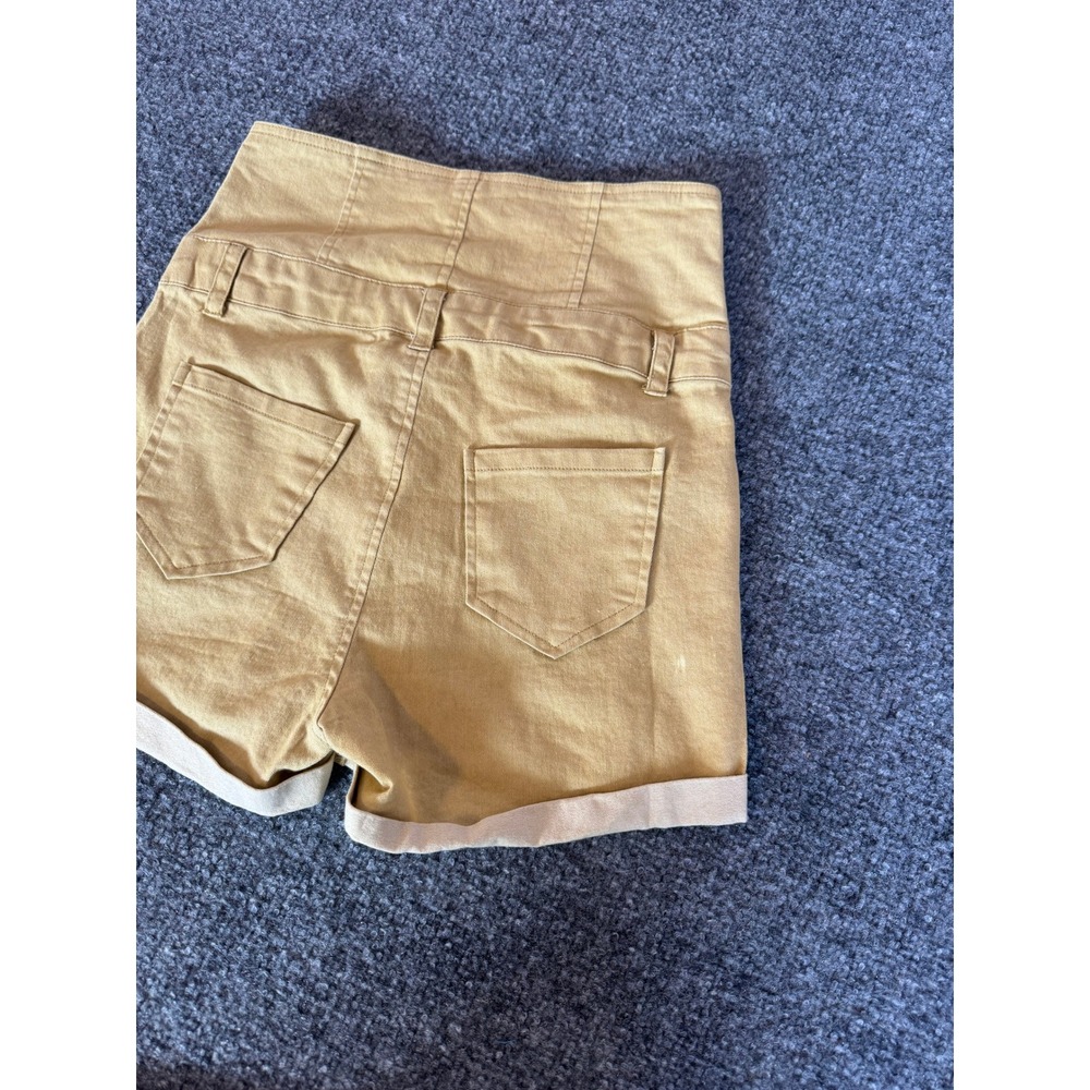 FAVLUX Mustard Yellow High Waisted Triple Button Fly Cuffed Shorts Womens SZ S - Picture 3 of 13